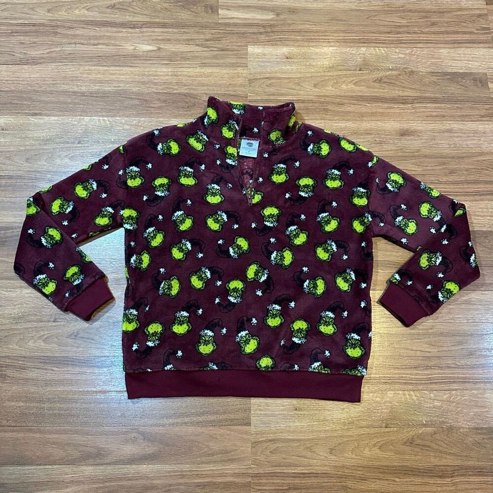 The Grinch Fleece Long-Sleeve Quarter Zip Pullover Shirt Burgundy | Adult Size X